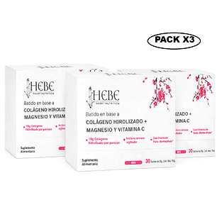 Hebe Colageno Hidrolizado + Magnesio y Vitamina Caja x30 Pack x3