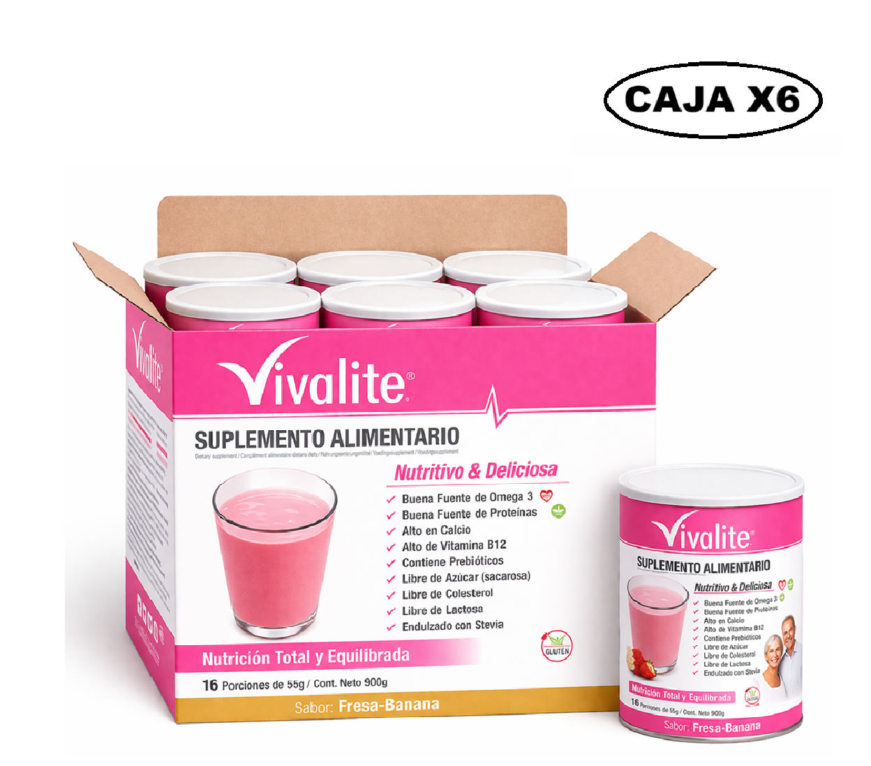 Vivalite Suplemento De 900 Grs. Sabor Fresa-banana Caja x6