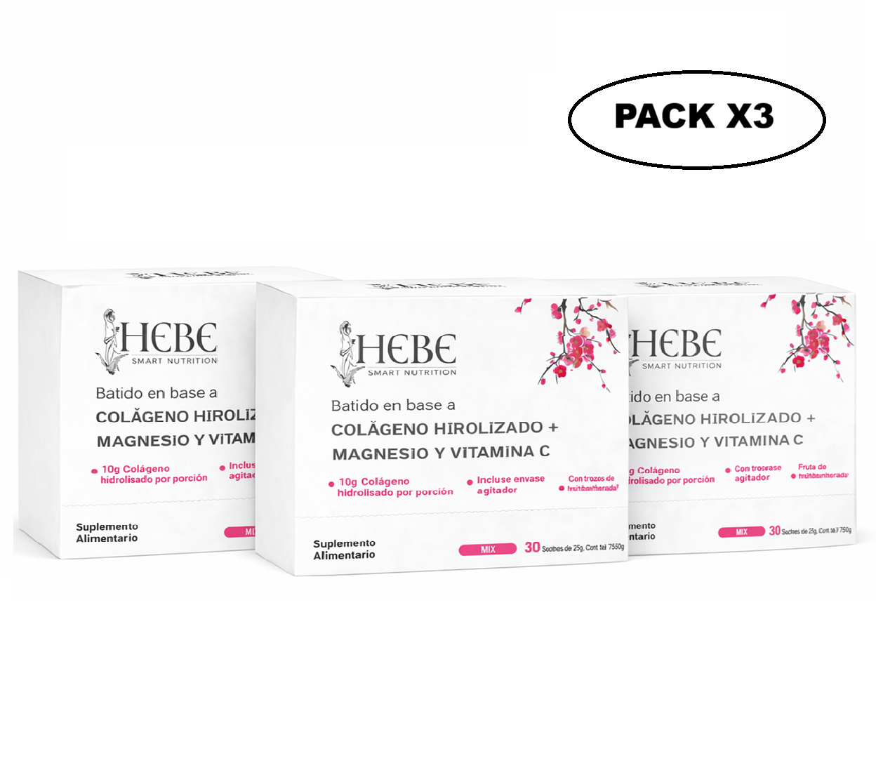 Hebe Colageno Hidrolizado + Magnesio y Vitamina Caja x30 Pack x3