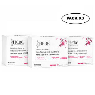 Hebe Colageno Hidrolizado + Magnesio y Vitamina Caja x30 Pack x3