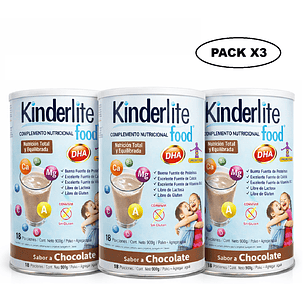 Kinderlite Chocolate Complemento Nutricional Niños 900g Pack x3