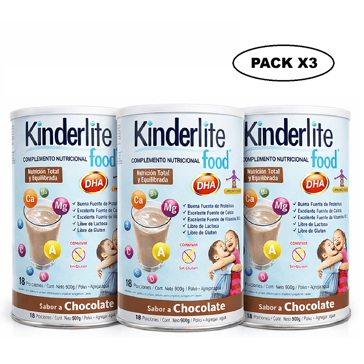 Kinderlite Chocolate Complemento Nutricional Niños 900g Pack x3 1
