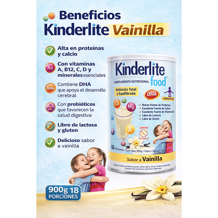 Kinderlite Vainilla Complemento Nutricional Niños 900g Pack x3 3