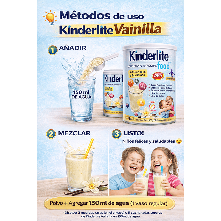 Kinderlite Vainilla Complemento Nutricional Niños 900g Caja x6 4
