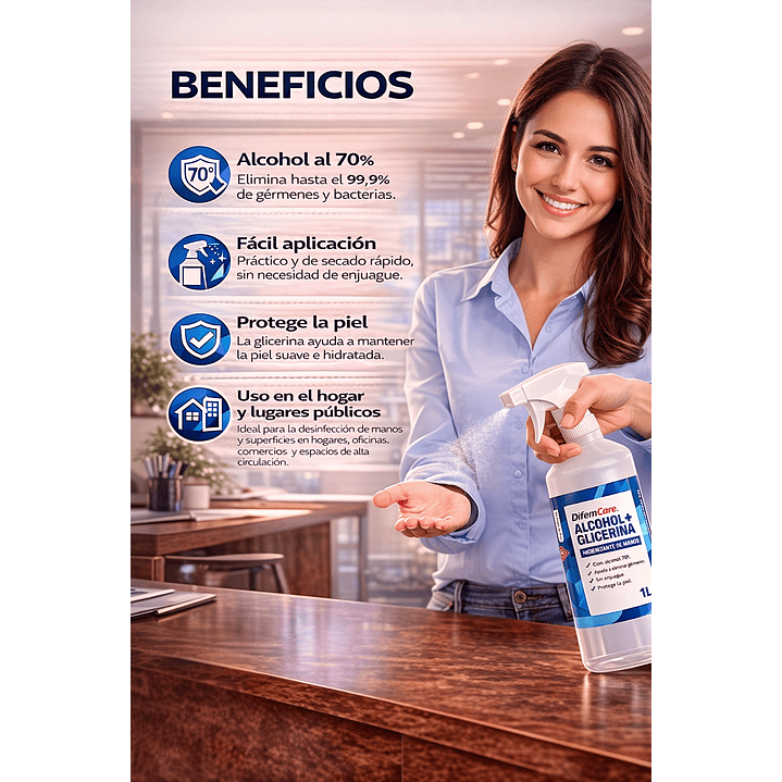 Alcohol Spray 70° Difem 1L con Glicerina Pack x6  3
