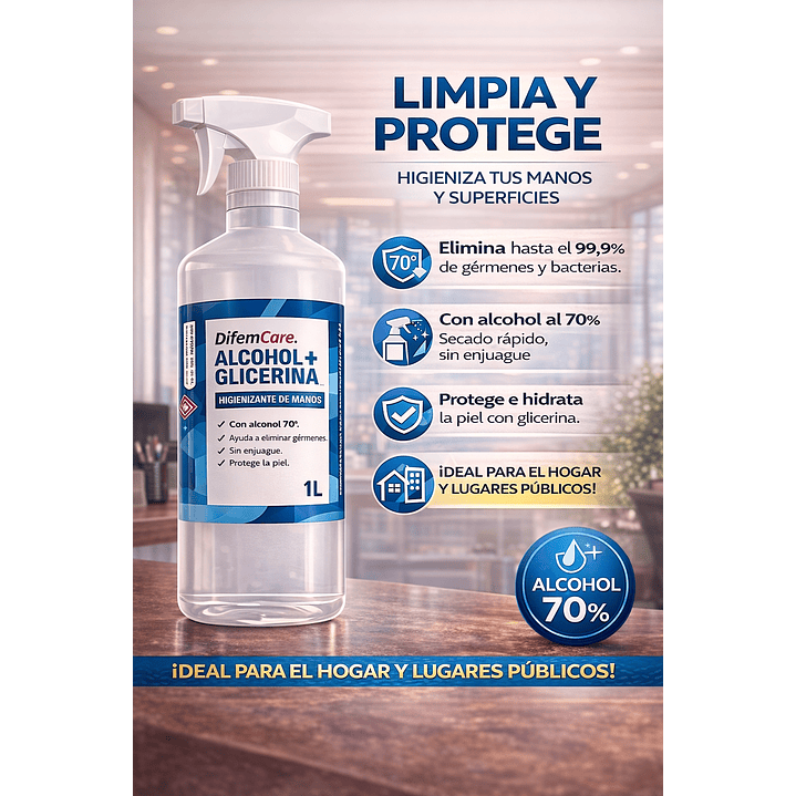 Alcohol Spray 70° Difem 1L con Glicerina Pack x6  4