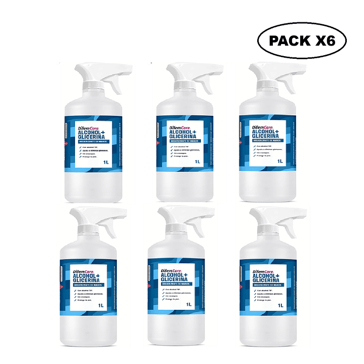 Alcohol Spray 70° Difem 1L con Glicerina Pack x6  1
