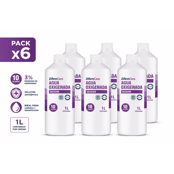 Agua Oxigenada 10 Vol 1000 ml Solución Antiséptica Pack x6 2
