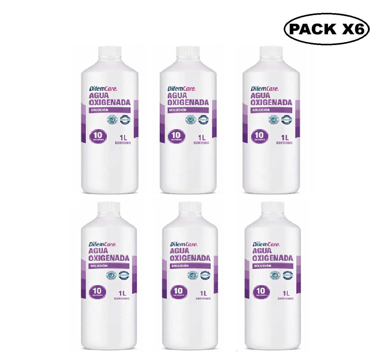 Agua Oxigenada 10 Vol 1000 ml Solución Antiséptica Pack x6