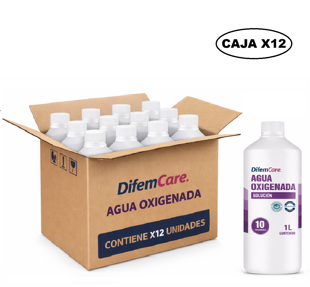 Agua Oxigenada 10 Vol 1000 ml Solución Antiséptica Caja x12