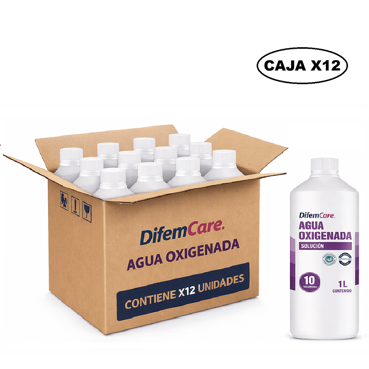 Agua Oxigenada 10 Vol 1000 ml Solución Antiséptica Caja x12 1