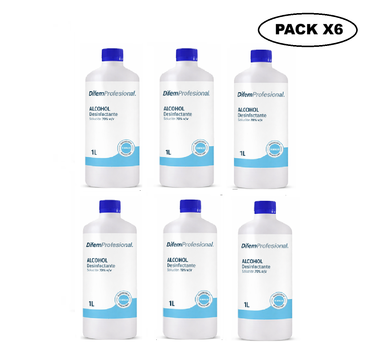 PACK ALCOHOL DESNATURALIZADO 70% DIFEM LITRO 12UN