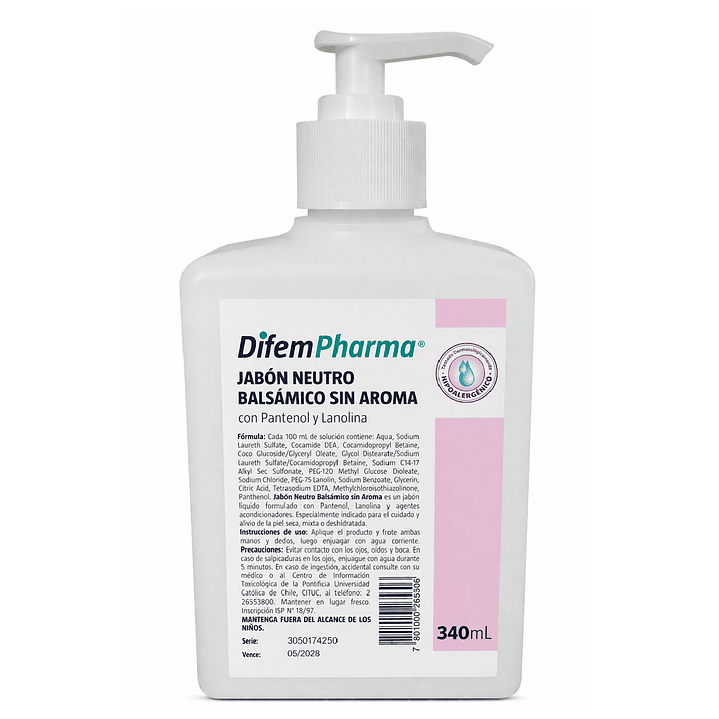 Jabon Neutro Balsamico Sin Aroma Difem 340ml  1