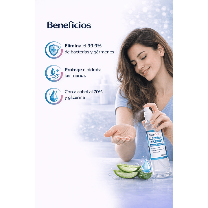 Alcohol + Glicerina Difem Higienizante De Manos 140ml 4