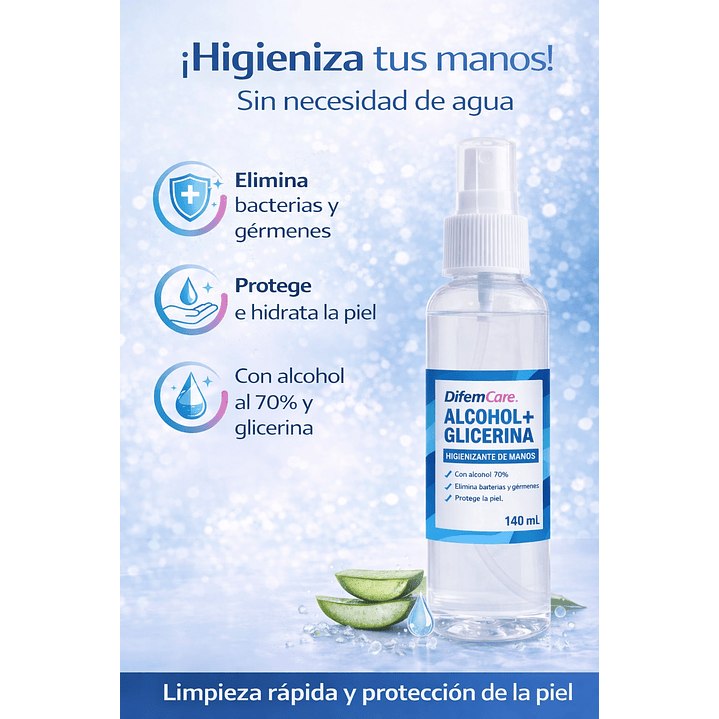 Alcohol + Glicerina Difem Higienizante De Manos 140ml 3