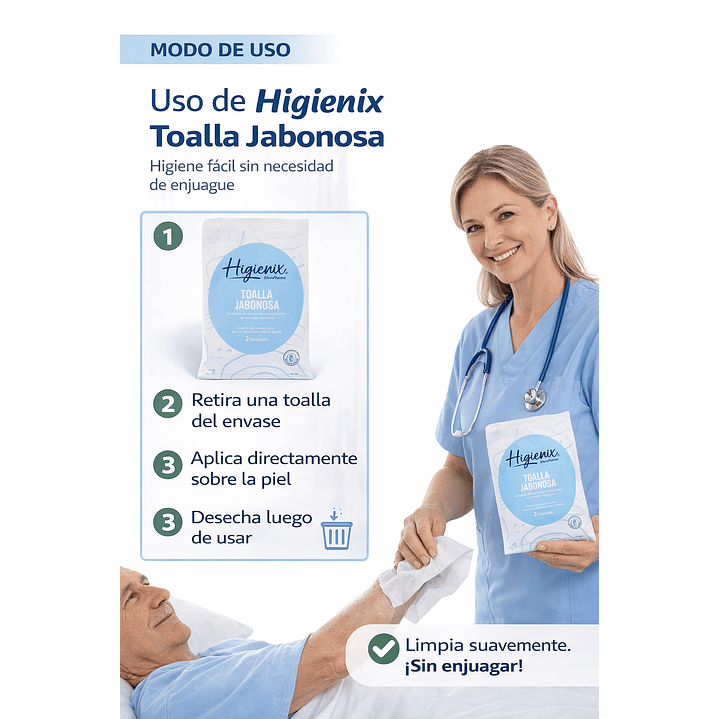 Toalla Jabonosa Higienix Limpieza Corporal Sin Enjuague  3
