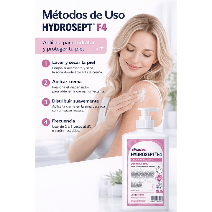  Crema Humectante Con Urea 10% Difem Hydrosept F4 - 340ml  3