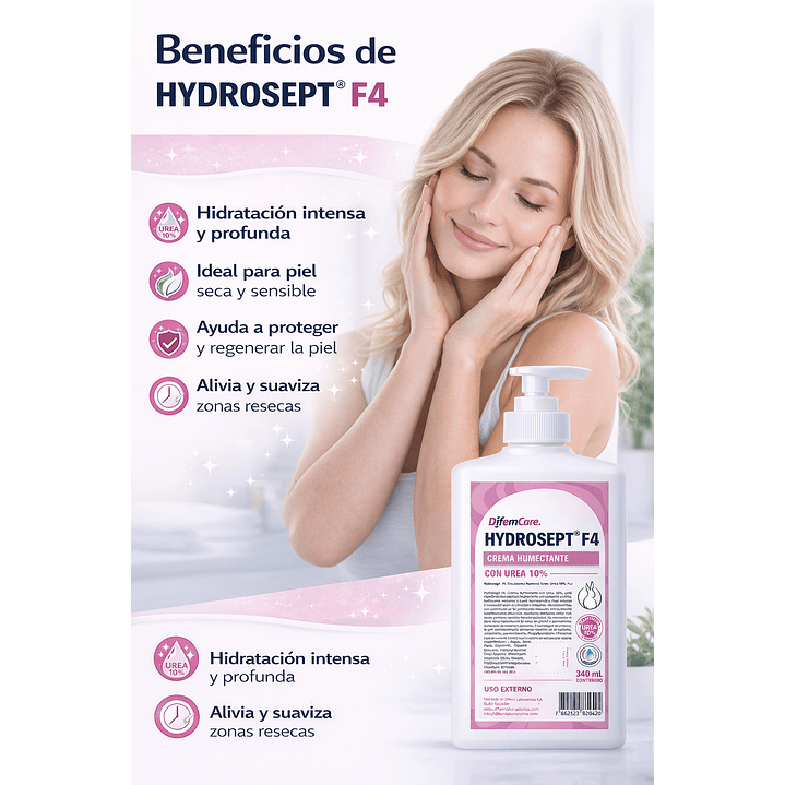  Crema Humectante Con Urea 10% Difem Hydrosept F4 - 340ml  4