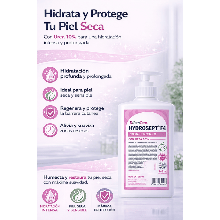  Crema Humectante Con Urea 10% Difem Hydrosept F4 - 340ml  2