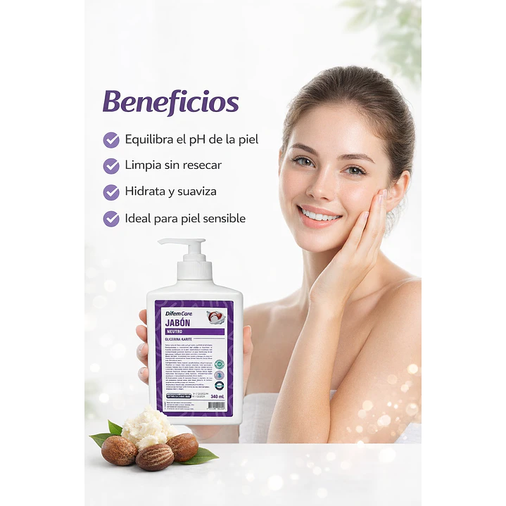 Jabón pH Neutro Glicerina Karité  Hidratante Difem 340ml 3