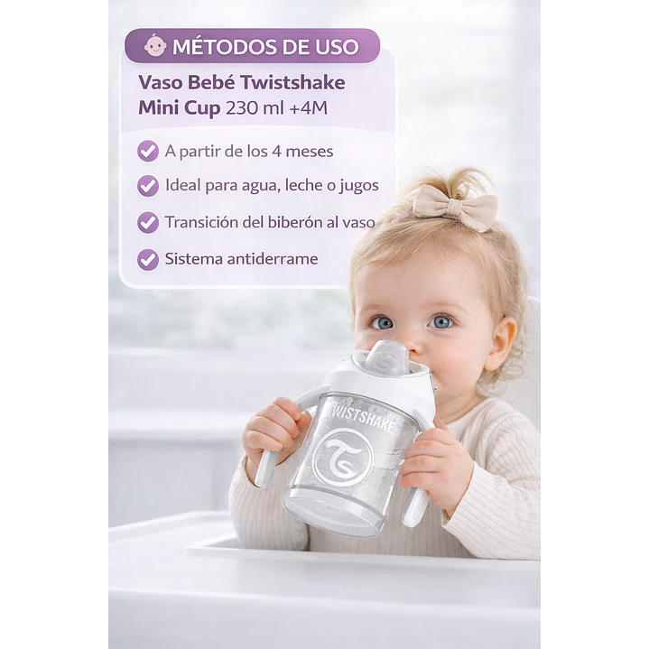 Vaso Bebé  Antiderrame +4M Twistshake Mini Cup Blanco  230ml  4