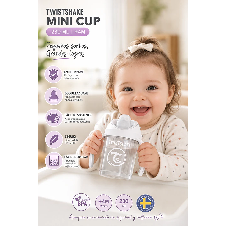 Vaso Bebé  Antiderrame +4M Twistshake Mini Cup Blanco  230ml  5