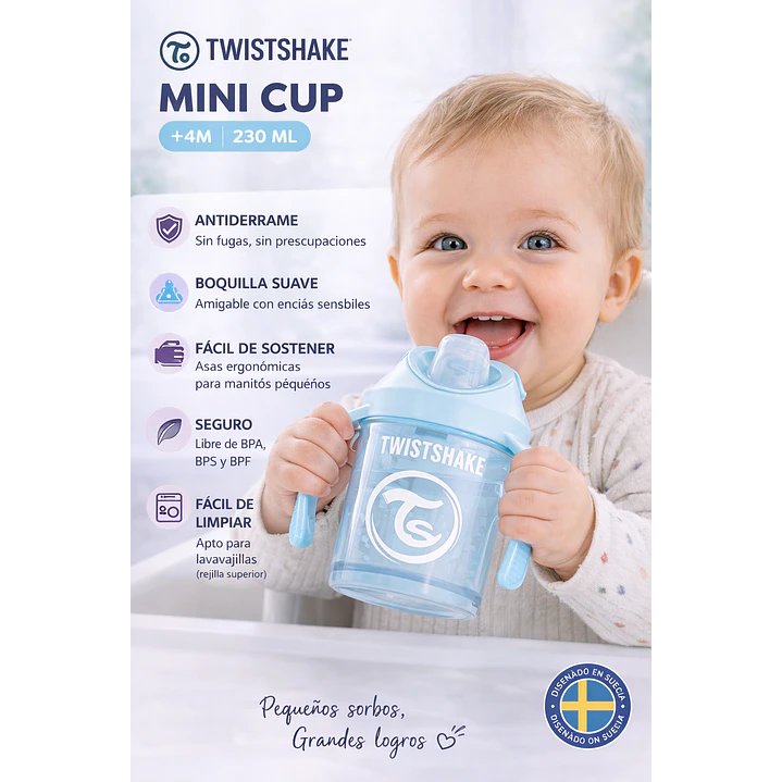 Vaso Bebé Antiderrame +4M Twistshake Mini Cup Azul 230ml  3