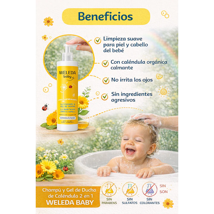 Shampoo Y Gel De Ducha De Caléndula Weleda Baby  400ml  5