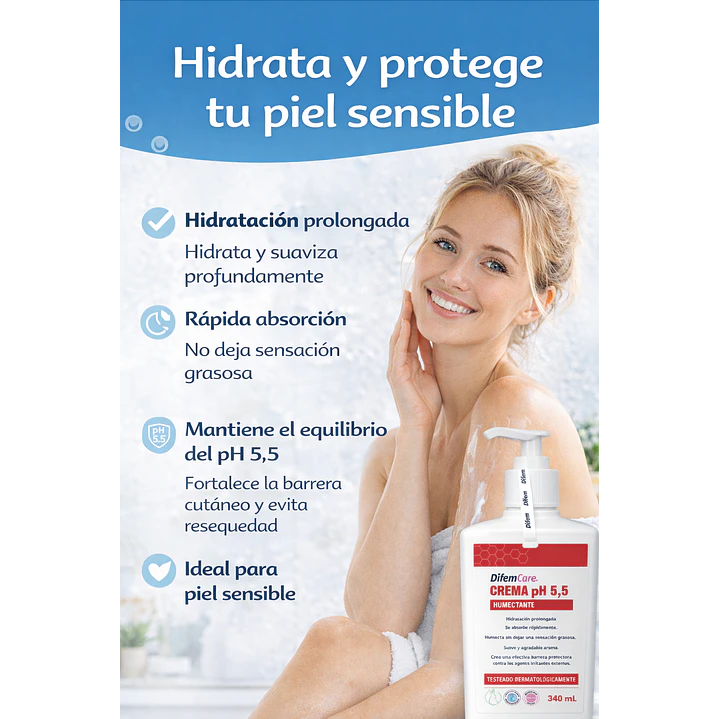 Crema Humectante pH 5.5 Hidratación Difem 340ml 4