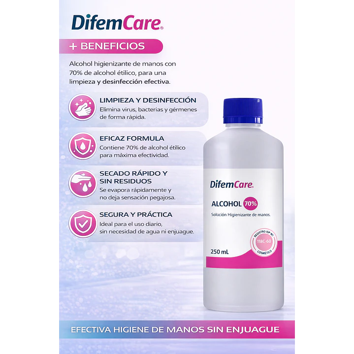 Alcohol Higienizante De Manos 70% Difem 250ml 3