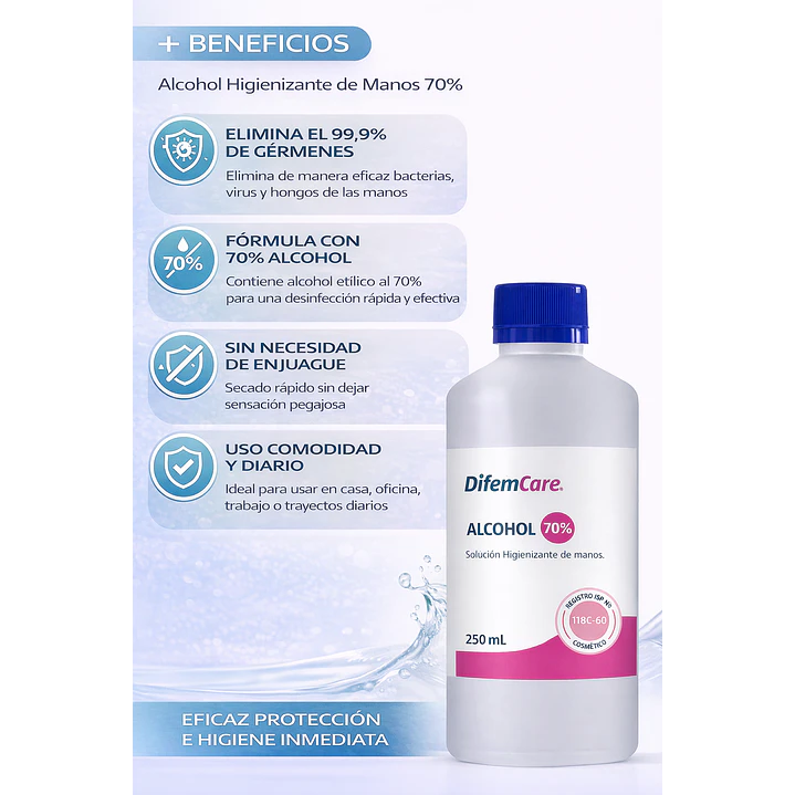 Alcohol Higienizante De Manos 70% Difem 250ml 4