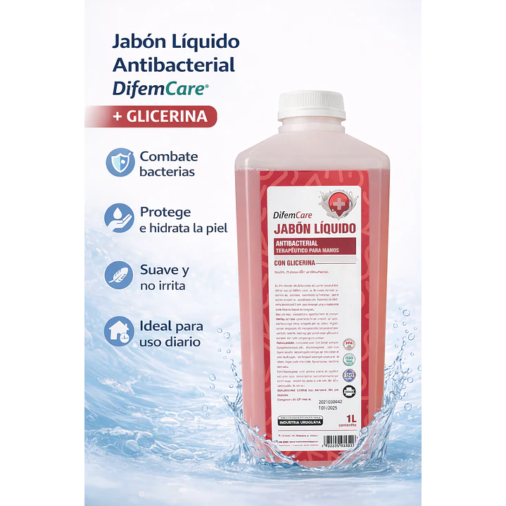 Jabon Liquido Antibacterial Con Glicerina Difem Care 1 L Caja x12 3