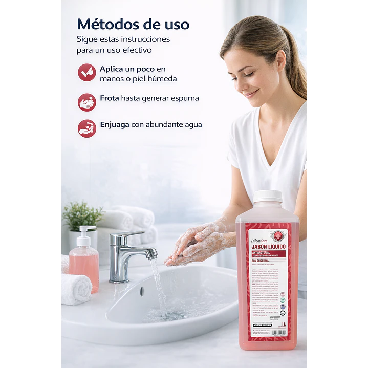 Jabon Liquido Antibacterial Con Glicerina Difem Care 1 L Caja x12 4