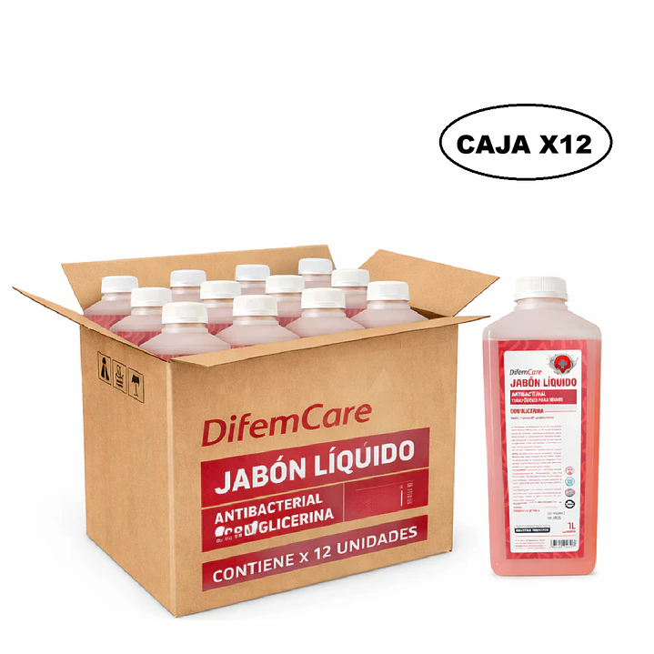 Jabon Liquido Antibacterial Con Glicerina Difem Care 1 L Caja x12 1