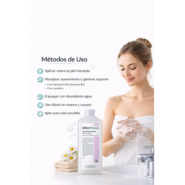 Jabón Neutro Balsámico Difem Sin Aroma Con Pantenol y Lanolina 1 L Pack x6 4