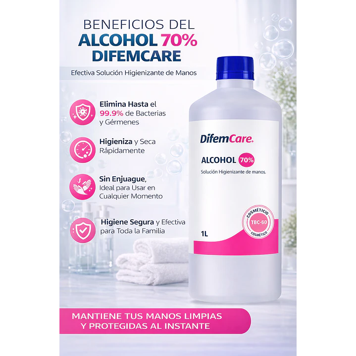 Alcohol Higienizante De Manos Difem 70% 1 L Pack x6  4