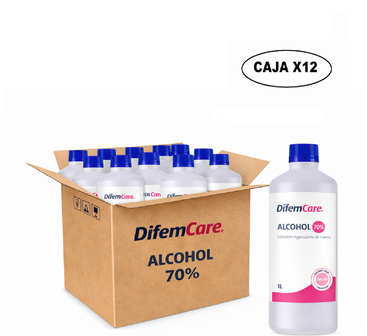 Alcohol Higienizante De Manos Difem 70% 1 L Caja x12