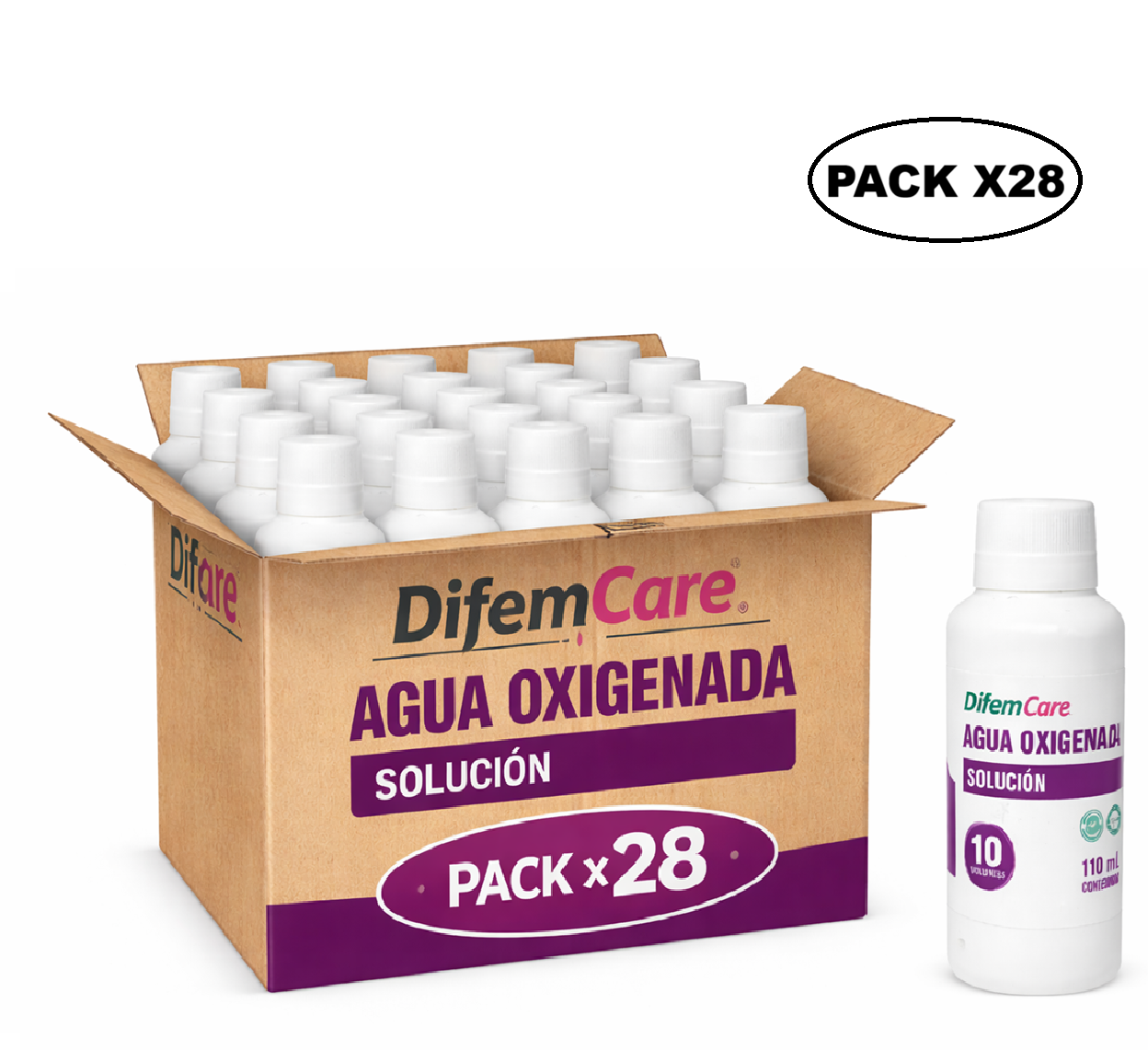 Agua Oxigenada Solución Difem 10v 110ml Pack x28