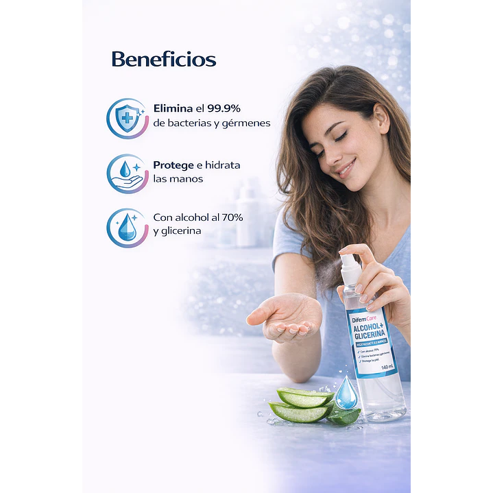 Alcohol + Glicerina Difem Higienizante De Manos 140ml Caja x20 5
