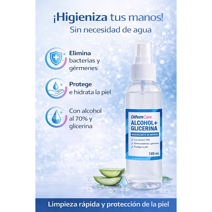 Alcohol + Glicerina Difem Higienizante De Manos 140ml Caja x20 4