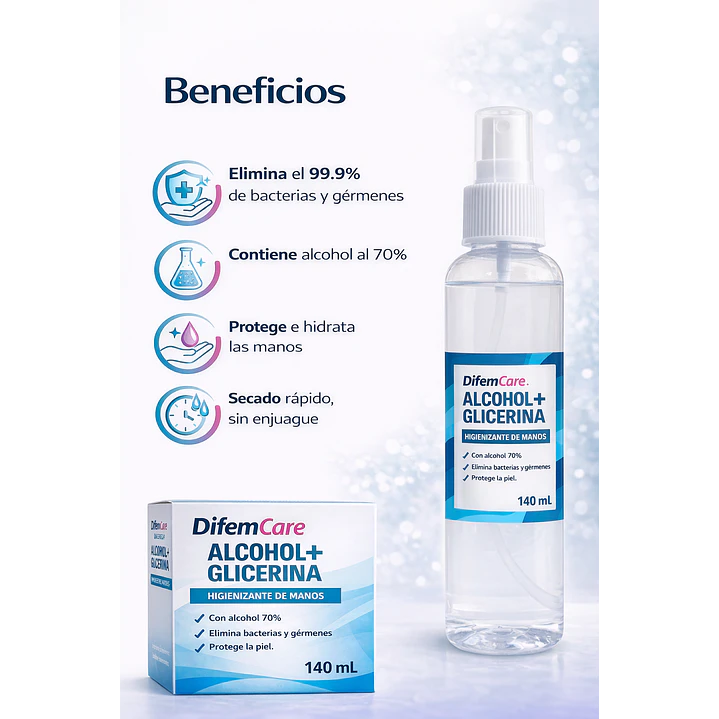 Alcohol + Glicerina Difem Higienizante De Manos 140ml Caja x20 6