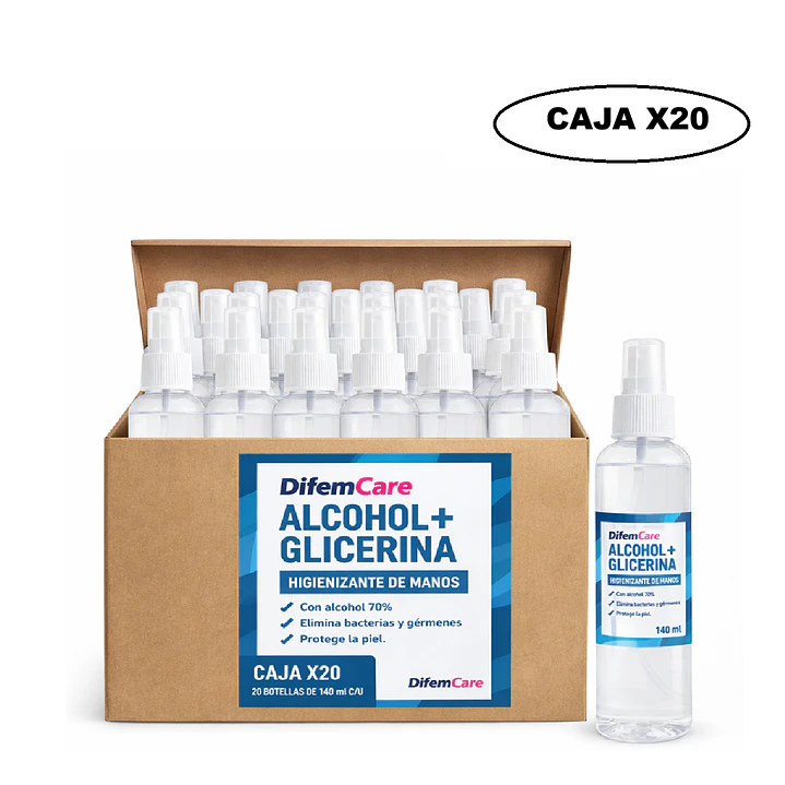 Alcohol + Glicerina Difem Higienizante De Manos 140ml Caja x20 1