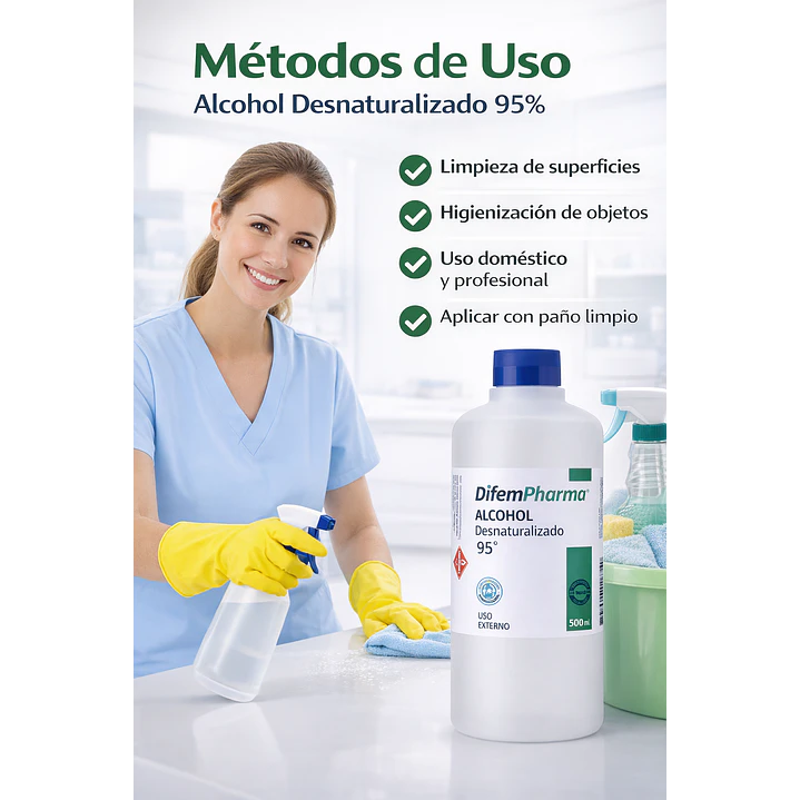 Alcohol Desnaturalizado 95% Difem 500ml Pack x10 4