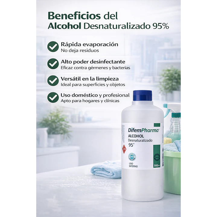 Alcohol Desnaturalizado 95% Difem 500ml Pack x10 5