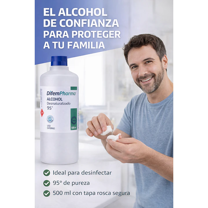 Alcohol Desnaturalizado 95% Difem 500ml Pack x10 6
