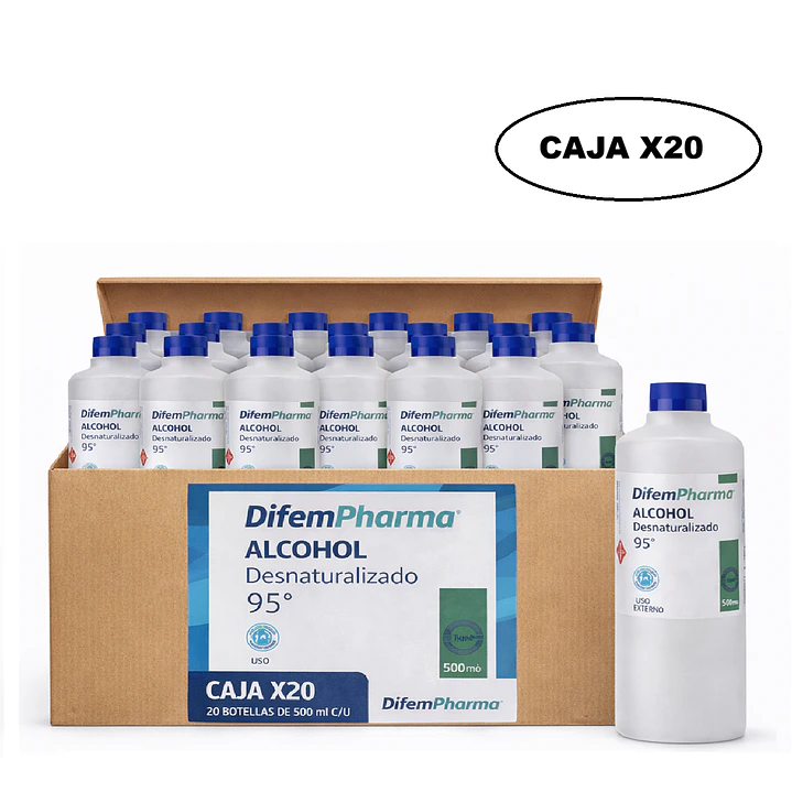 Alcohol Desnaturalizado 95% Difem 500ml Caja x20 1