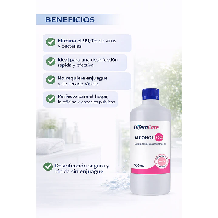 Alcohol Higienizante De Manos 70% Difem 500ml Caja x20 4