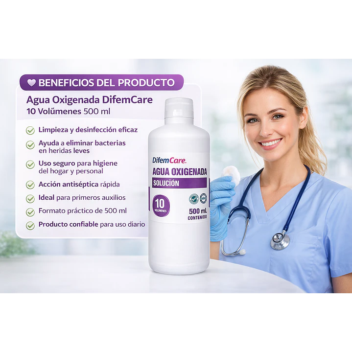 Agua Oxigenada Solución Difem 10v 500ml Pack x10 4