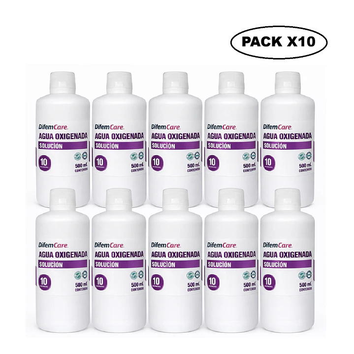 Agua Oxigenada Solución Difem 10v 500ml Pack x10 1