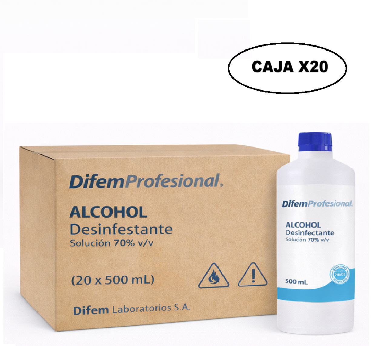 Alcohol Desinfectante 70% Difem 500ml Caja x20